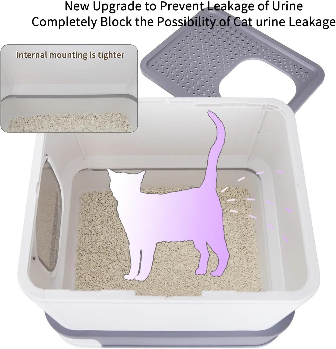 RIZZARI Cat Litter Box, Foldable Cat Box with Drawer, Large Capacity Litter Box with Lid, Top Opening Litter Pan for Small to Big Cats (Light Gray)