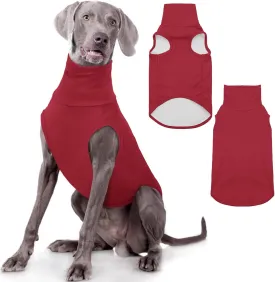 ROZKITCH Dog Sweaters Soft Fleece Pullover Sweatshirt Pajamas, Turtleneck Warm Pet Cold Weather Jacket Stretchy Vest Jumpsuit Apparel Outfit Clothes for Small Medium Large Dogs Walking Sleep Red XL