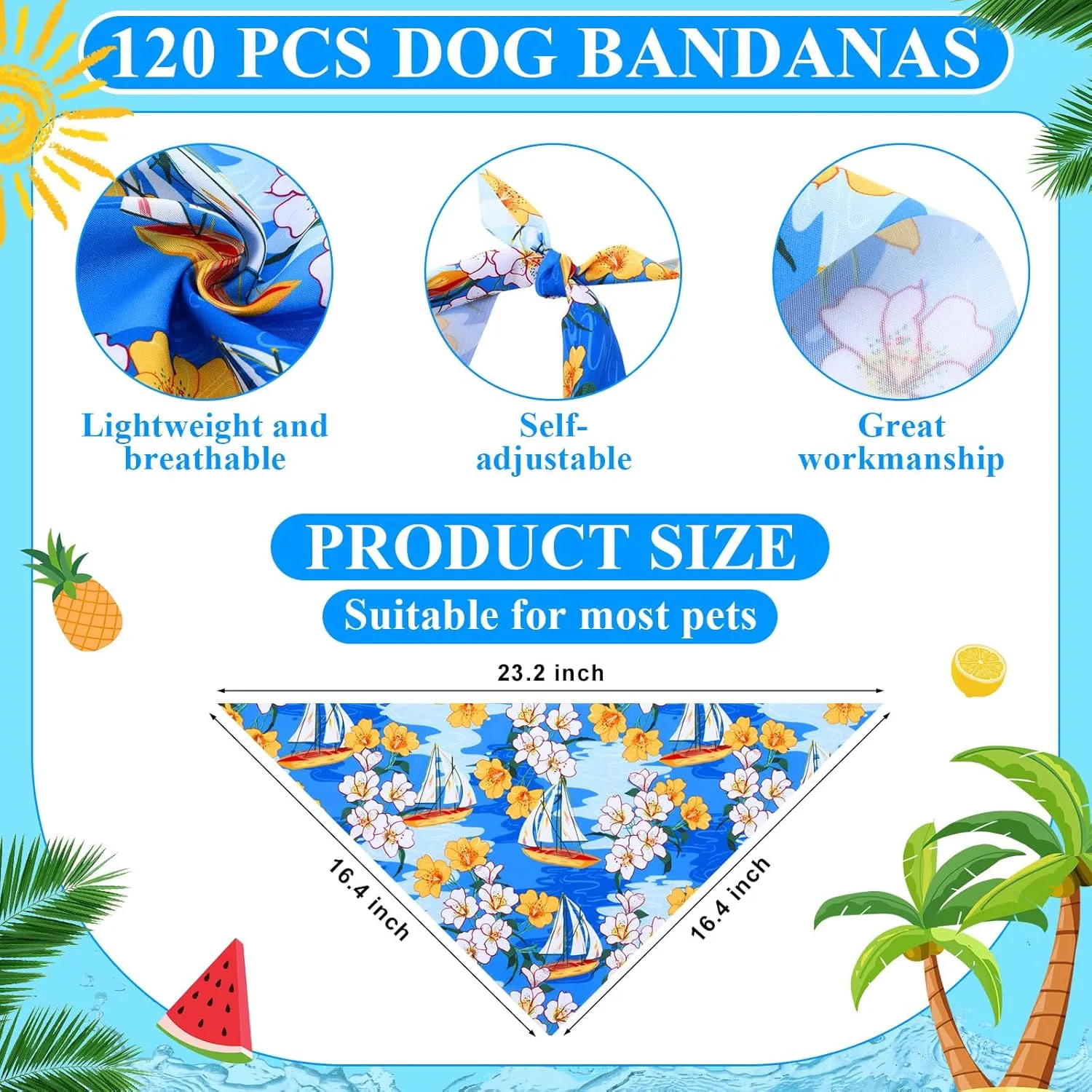 Sanwuta 120 Pcs Bandanas for Dogs Bulk Summer Triangle Dog Bandana Washable Pet Scarves Adjustable Bibs for Small and Medium Pets, 30 Styles(Fruit)