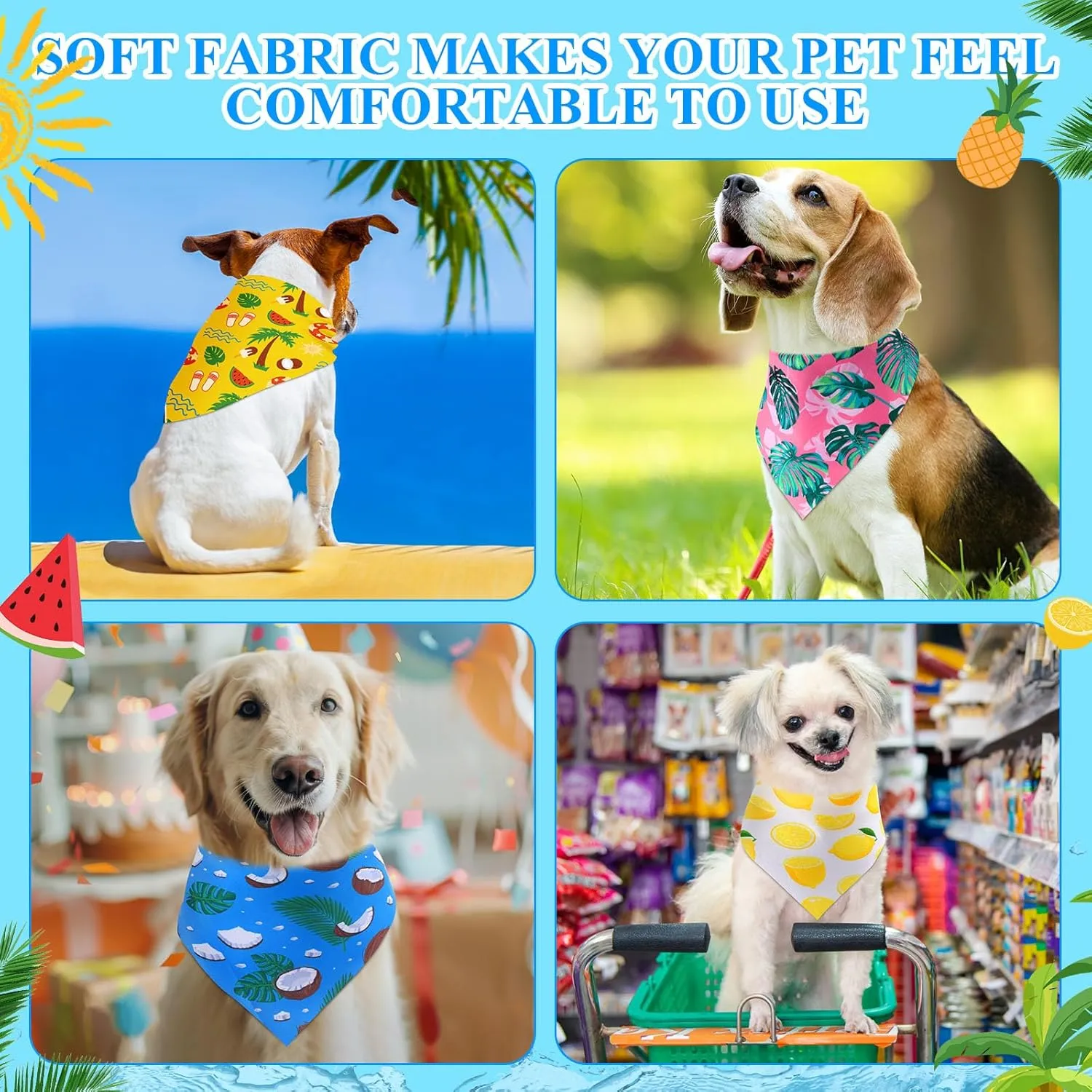 Sanwuta 120 Pcs Bandanas for Dogs Bulk Summer Triangle Dog Bandana Washable Pet Scarves Adjustable Bibs for Small and Medium Pets, 30 Styles(Fruit)