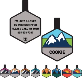 Silent Dog Tag Personalized with 5 Lines of Custom Deep Engraved Durable Soundless Silicone Pet ID Name Tag Hexagon Snow Mountain Boy
