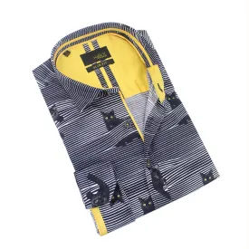 Spying Cats Print Button Down Shirt