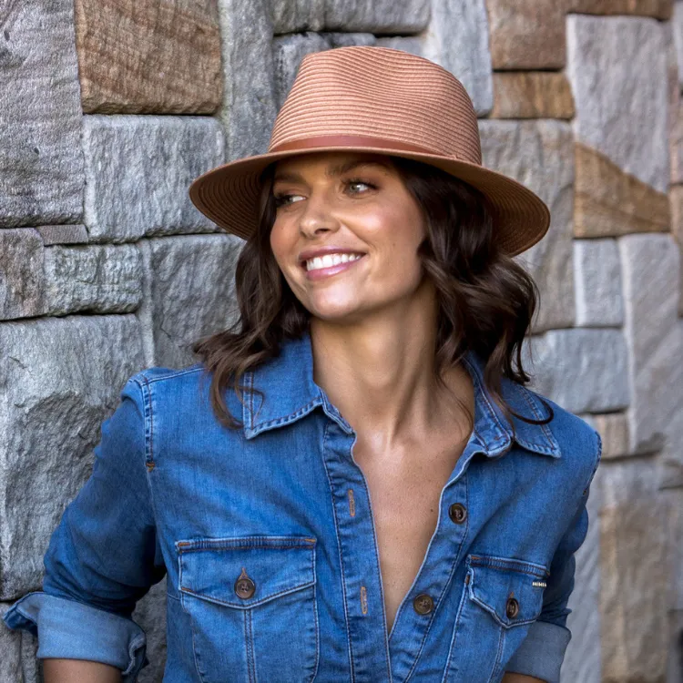 Tina M Copenhagen Havana Short Brim Fedora - Saffron