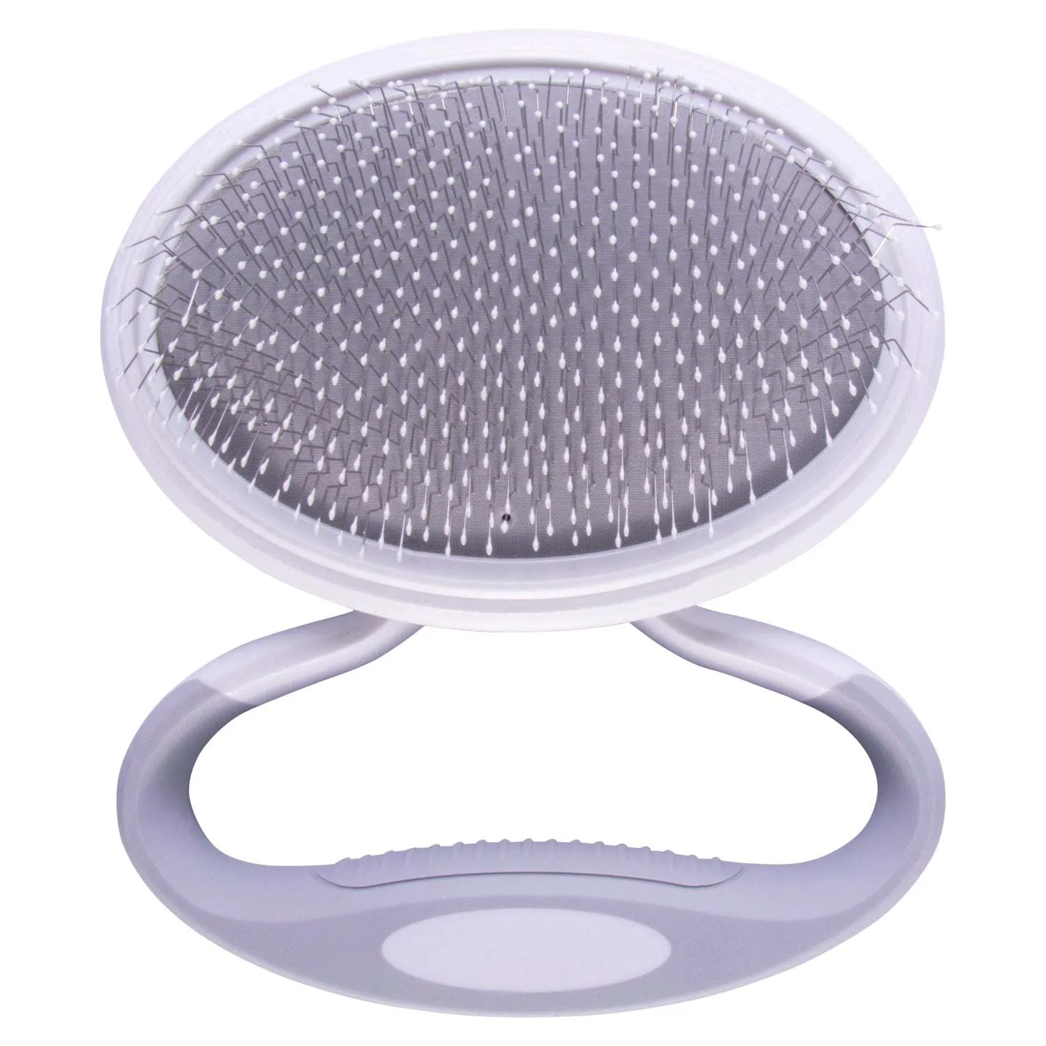 Travel pet brush with customizable grip and flexible bristles. Care
