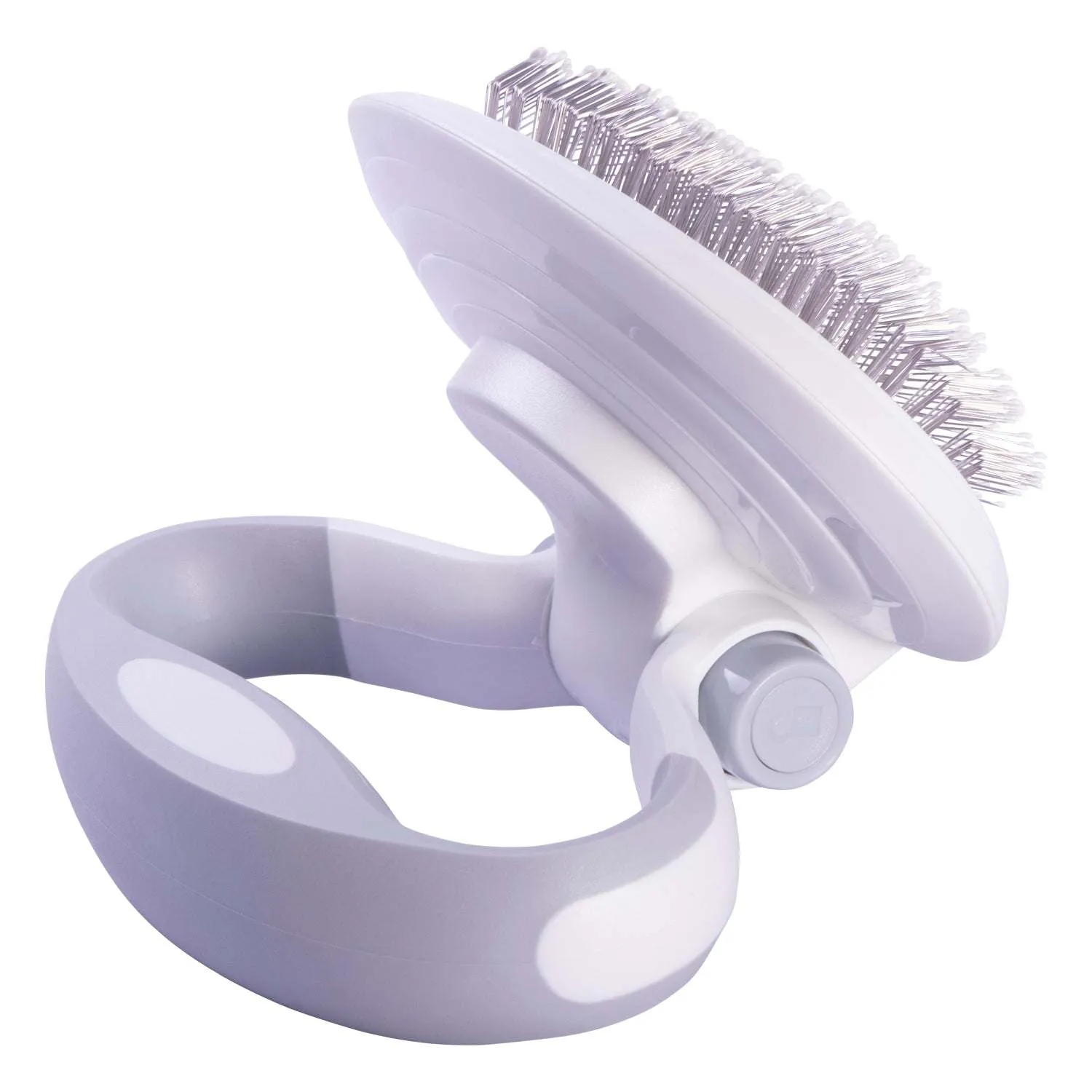 Travel pet brush with customizable grip and flexible bristles. Care