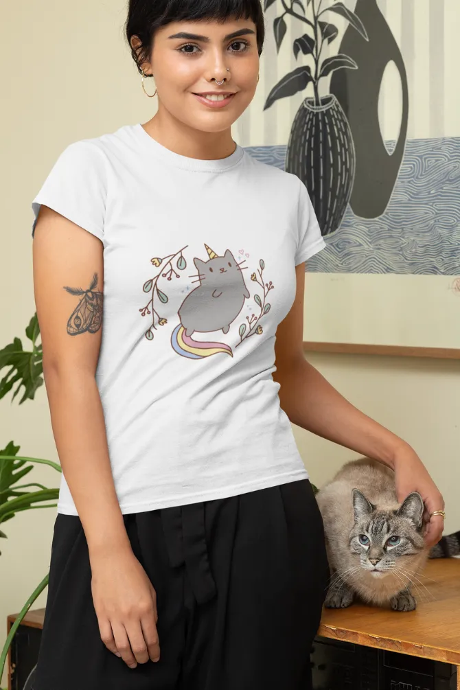 Unicorn Cat Printed T-shirt for women