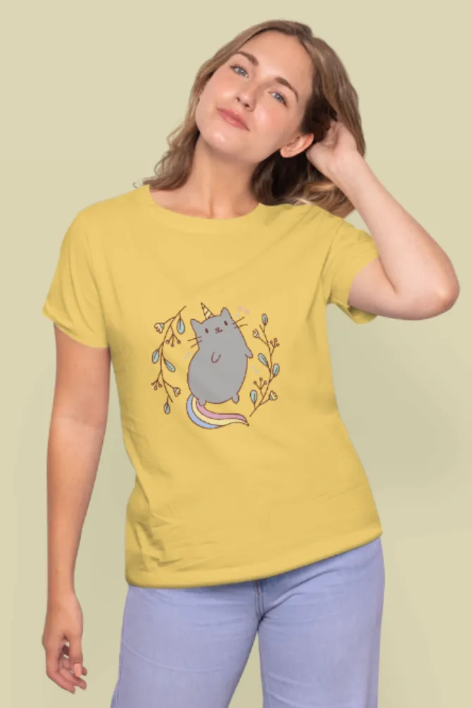 Unicorn Cat Printed T-shirt for women