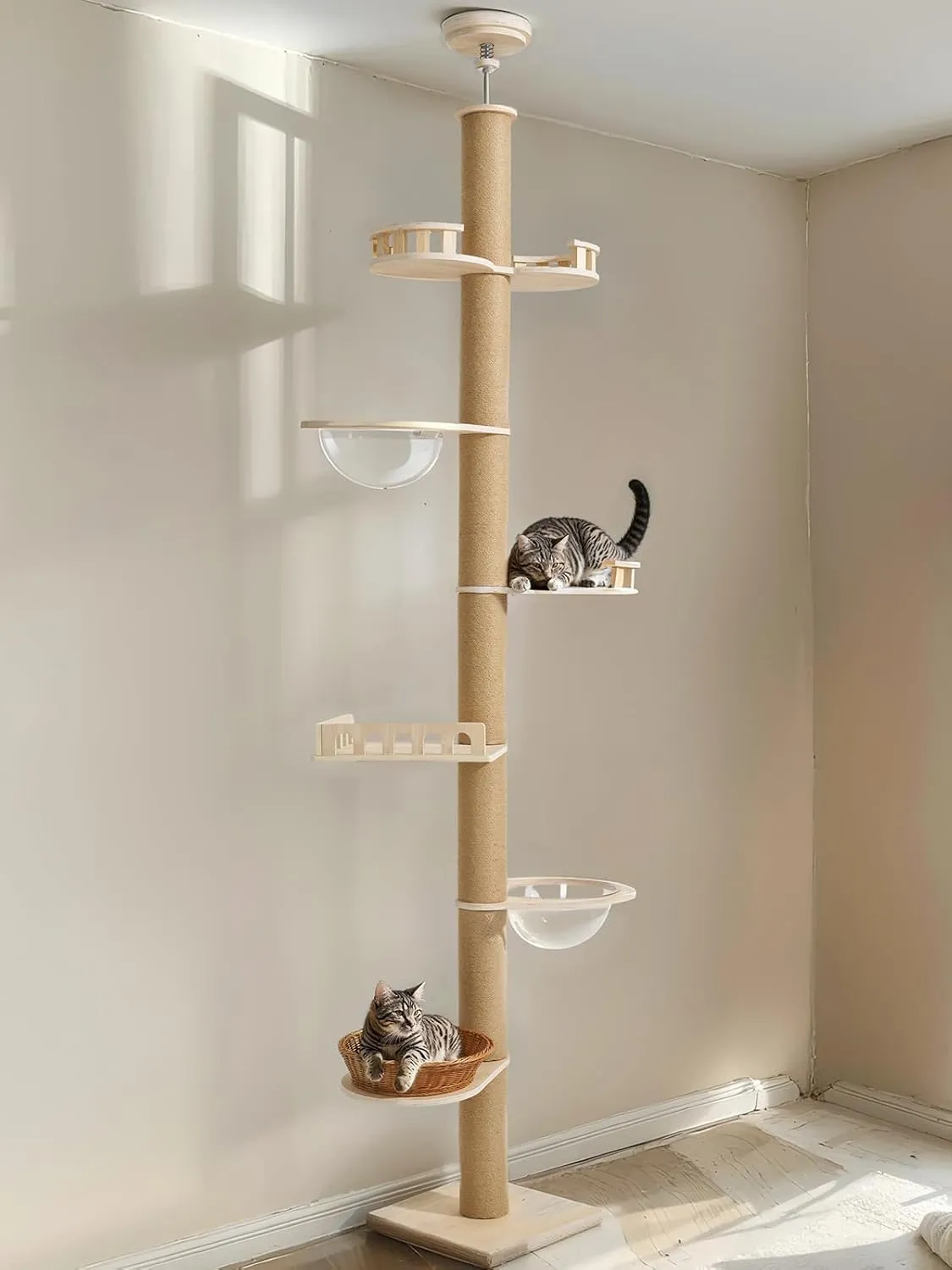 Veehoo Cat Tree Floor to Ceiling-Cat Tower Ajustable Height(106-123 Inches)-Tall Cat Tree with 4.3" Thickened Post, Large Cat Tree Tower for Indoor Cats