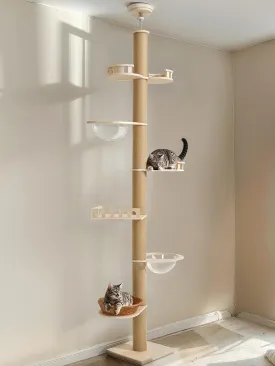 Veehoo Cat Tree Floor to Ceiling-Cat Tower Ajustable Height(106-123 Inches)-Tall Cat Tree with 4.3" Thickened Post, Large Cat Tree Tower for Indoor Cats