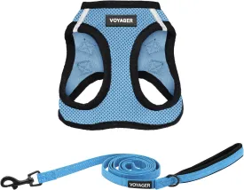 Voyager Step-in Air All Weather Mesh Harness and Reflective Dog 5 ft Leash Combo with Neoprene Handle, for Small, Medium and Large Breed Puppies by Best Pet Supplies - Blue, Small