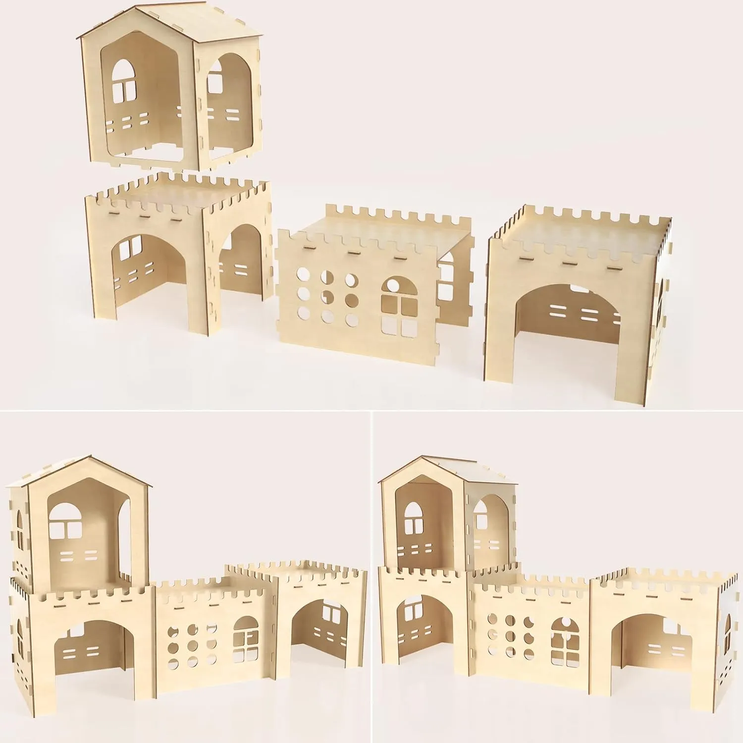 Woiworco Extra Large Rabbit Hideout, Wooden Rabbit Castle Bunny Spacious Breathable Hideouts for Indoor Bunnies, Hamsters and Guinea Pigs Hut to Hide