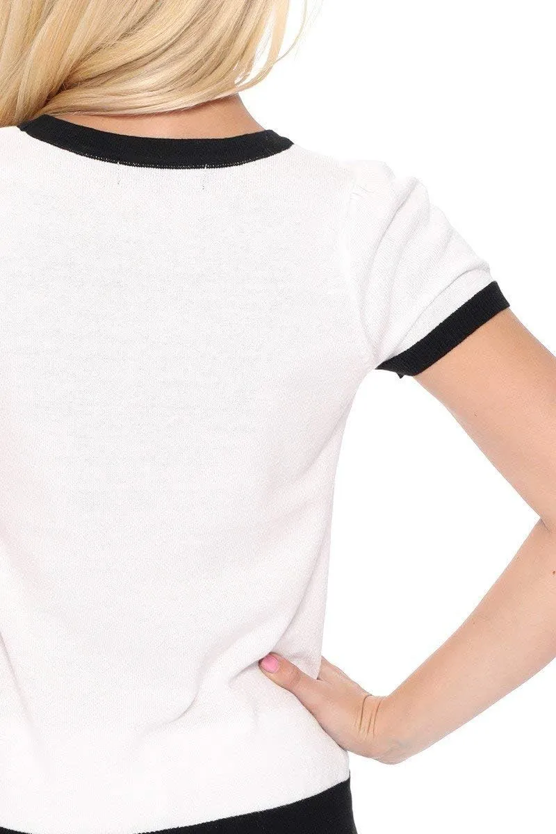 YEMAK Women's Knit Sweater Top  Short Sleeve Puff Shoulder Classic Casual Crewneck Knitted Soft T-Shirt Pullover