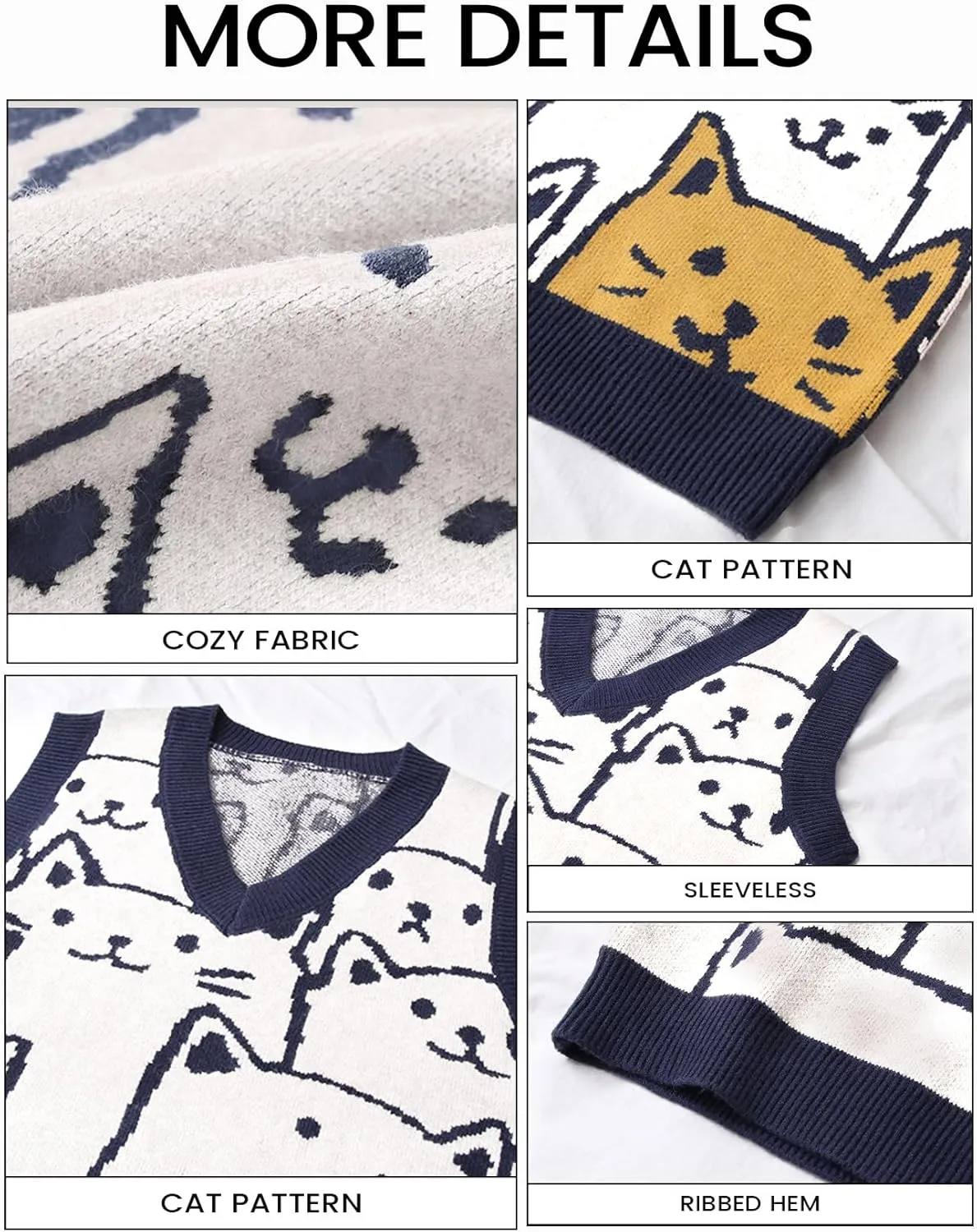 Yimoon Womens Cat Sweater Vest V Neck Y2k Graphic Knit Vest Cute Sleeveless Knitted Pullover Tops