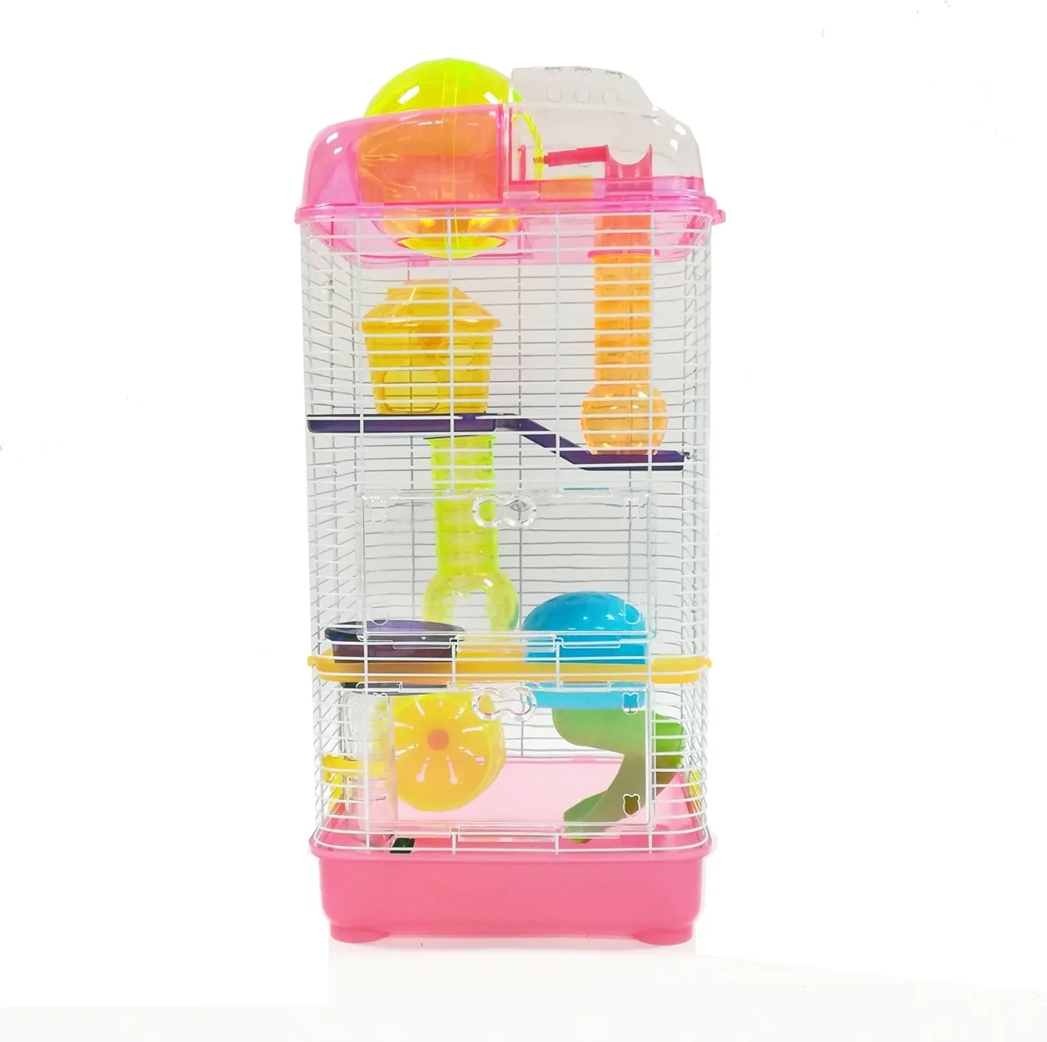 YML 3-Level Clear Plastic Dwarf Hamster Mice Cage with Ball on Top, Pink, 6 LBS (H3030PK)