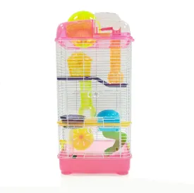 YML 3-Level Clear Plastic Dwarf Hamster Mice Cage with Ball on Top, Pink, 6 LBS (H3030PK)