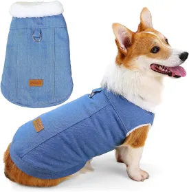 Zunea Soft Denim Winter Dog Jackets Coat for Small Medium Dogs Corgi Fleece Lined Coats with D-Ring Soft Warm Cold Weather Vest Jacket Puppy Clothes Pet Dachshund Apparel Lightblue M